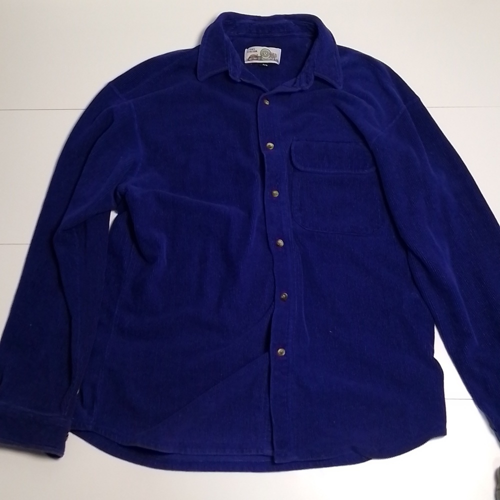 Mens America/Gas station corduroy royal blue  button down shirt medium